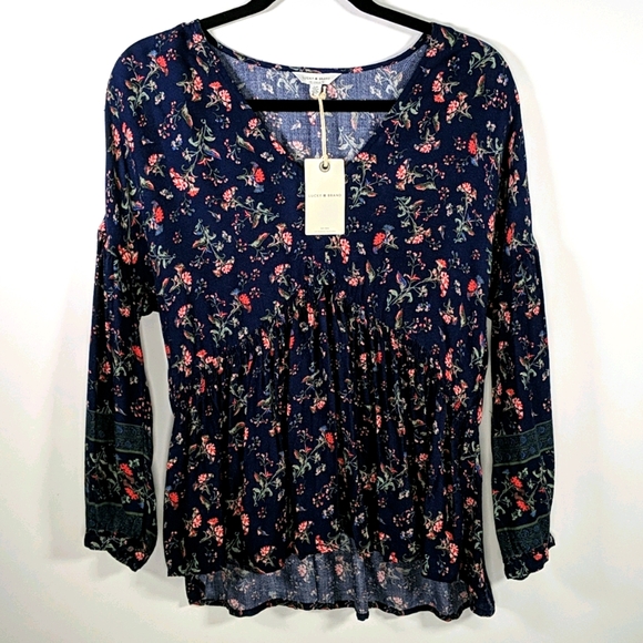 NWT Lucky Brand floral navy long-sleeve top - Picture 9 of 9